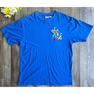 Vintage 90s Mickey Inc Disney Goofy Donald Duck Embroidered Blue T-Shirt XL